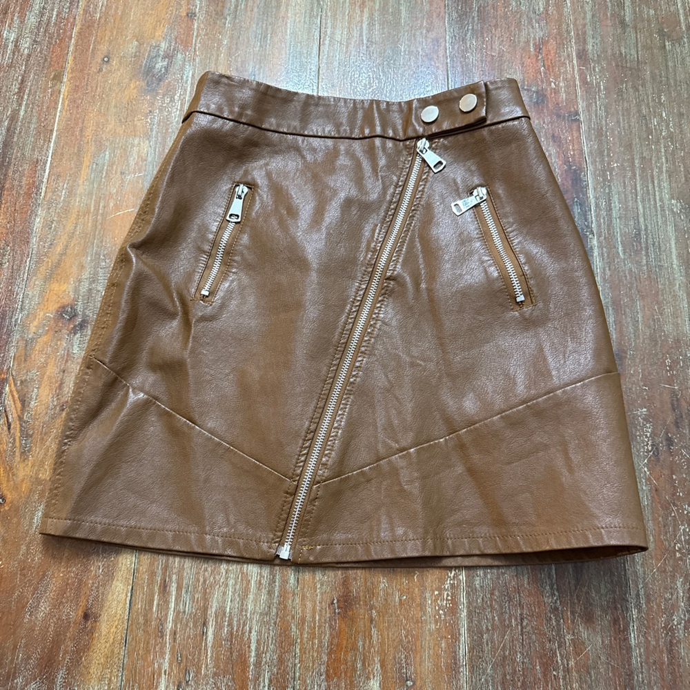 Kendall + Kylie Brown Faux Leather Mini Skirt Small